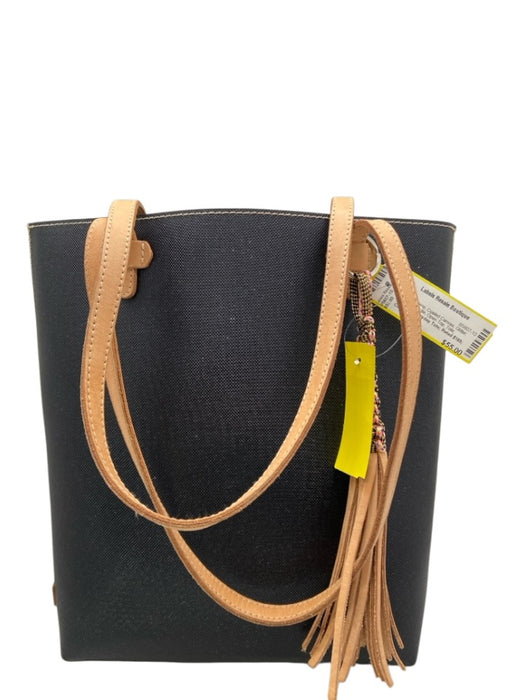 Consuela Black & Beige Coated Canvas Glitter Leather Handle Open Top Tote Bag Black & Beige