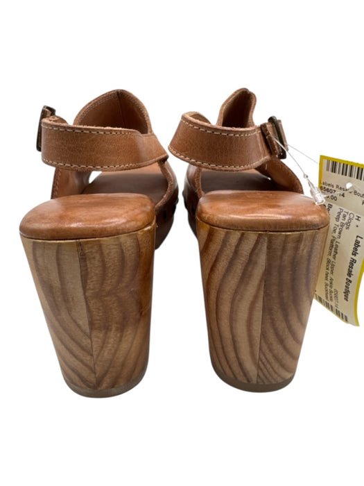 Bed Stu Shoe Size 9 Tan Brown Leather Upper Ankle Buckle Peep Toe Platform Clogs Tan Brown / 9