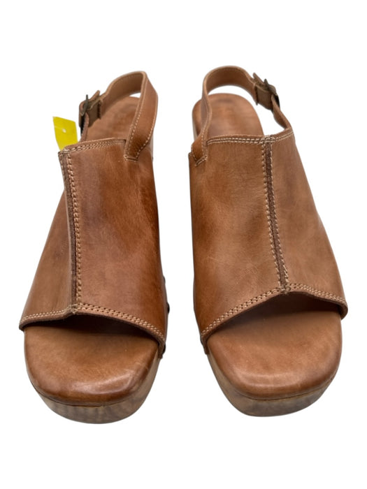 Bed Stu Shoe Size 9 Tan Brown Leather Upper Ankle Buckle Peep Toe Platform Clogs Tan Brown / 9