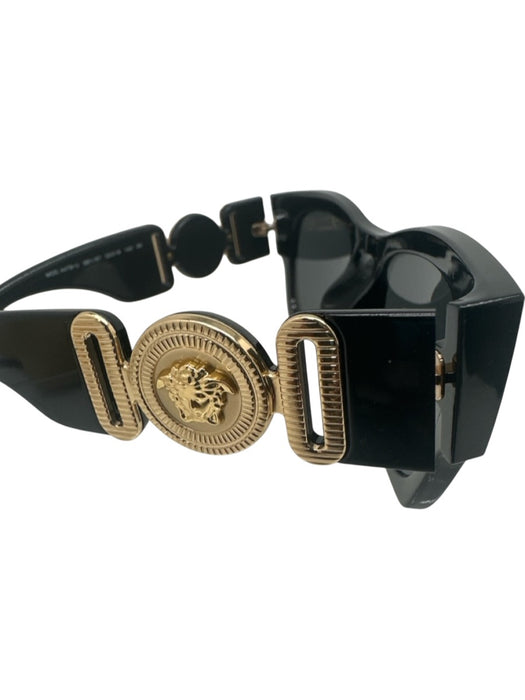 Versace Black Acetate Gold Accents Dark Tint Medusa Sunglasses Black