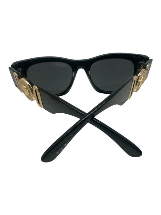 Versace Black Acetate Gold Accents Dark Tint Medusa Sunglasses Black