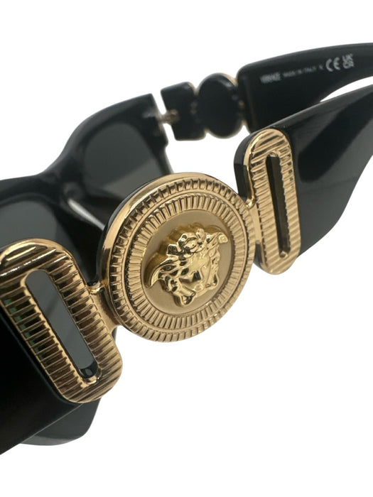 Versace Black Acetate Gold Accents Dark Tint Medusa Sunglasses Black