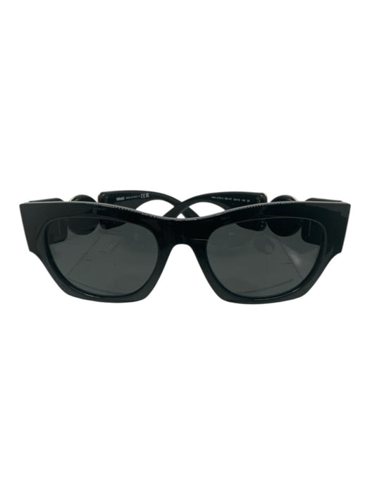 Versace Black Acetate Gold Accents Dark Tint Medusa Sunglasses Black