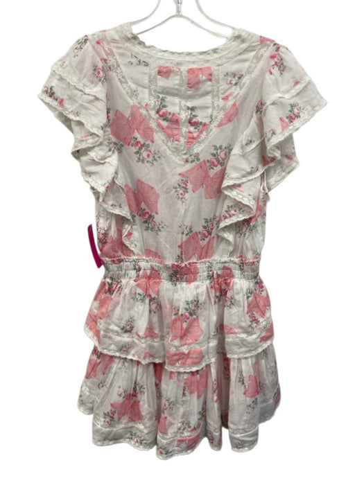 Love Shack Fancy Size S White, Pink, Green Cotton Floral Ruffle Cap Sleeve Dress White, Pink, Green / S