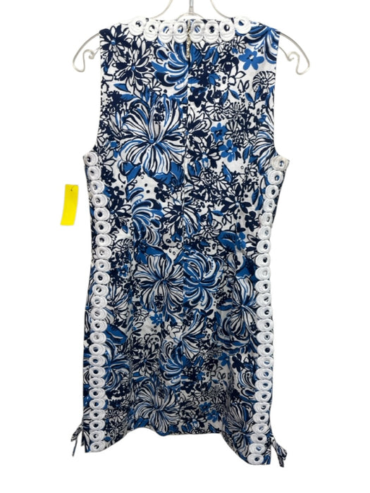 Lilly Pulitzer Size 6 Blue, Navy & White Cotton Blend Botanical Sleeveless Dress Blue, Navy & White / 6