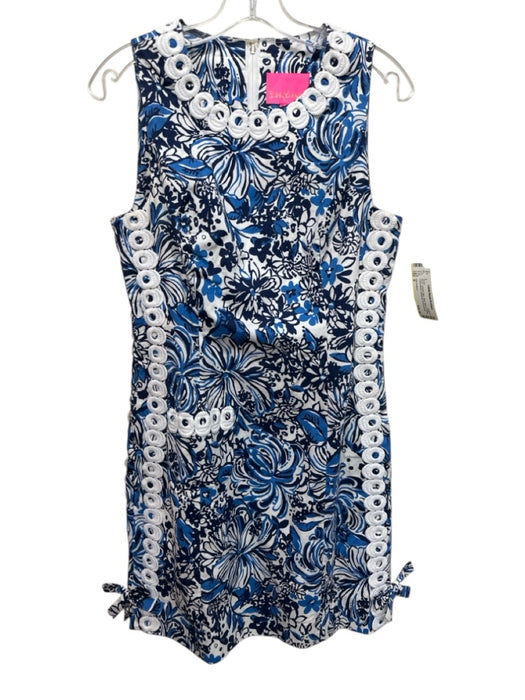 Lilly Pulitzer Size 6 Blue, Navy & White Cotton Blend Botanical Sleeveless Dress Blue, Navy & White / 6