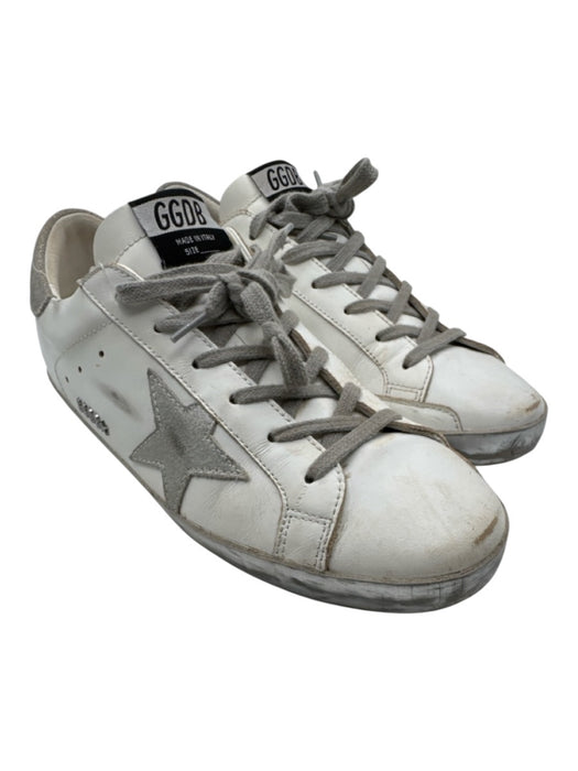 Golden Goose Shoe Size 10 White & Silver Leather Upper Metallic Detail Sneakers White & Silver / 10