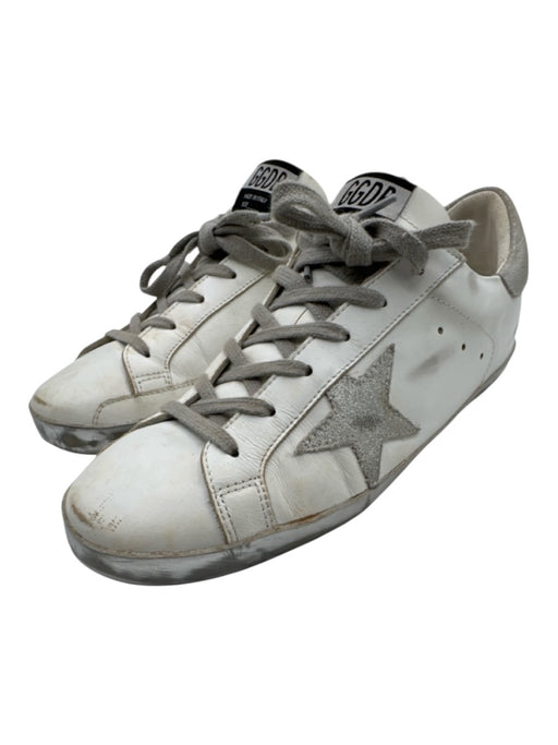 Golden Goose Shoe Size 10 White & Silver Leather Upper Metallic Detail Sneakers White & Silver / 10