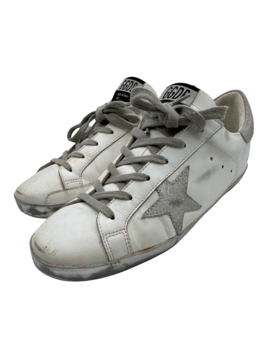 Golden Goose Shoe Size 10 White & Silver Leather Upper Metallic Detail Sneakers White & Silver / 10