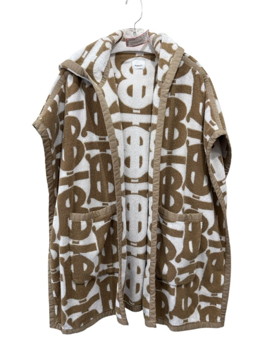 Burberry Tan & White Terry Cloth Monogram Pockets Hoodie Poncho Tan & White / One Size