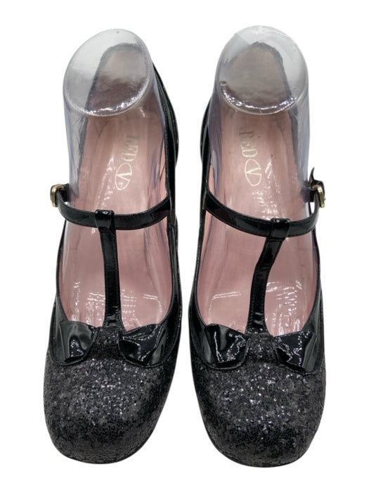 Red Valentino Shoe Size 40 Black Leather & Textile Glitter Bow Patent Pumps Black / 40