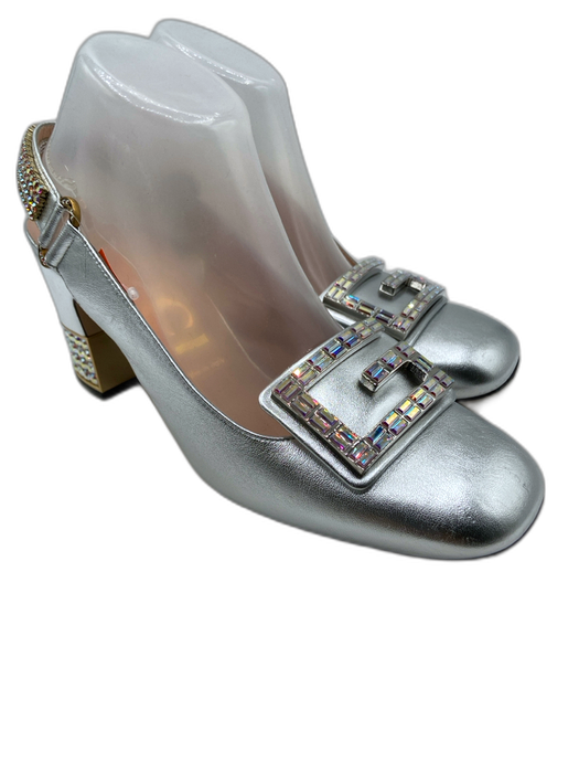 Gucci Shoe Size 40 Silver Leather Embellished Slingback Rhinestone Pumps Silver / 40