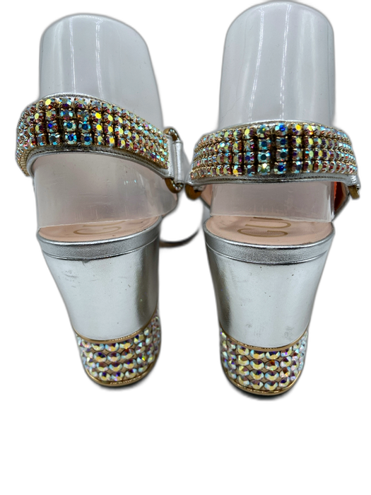 Gucci Shoe Size 40 Silver Leather Embellished Slingback Rhinestone Pumps Silver / 40