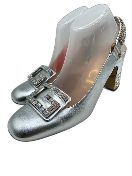Gucci Shoe Size 40 Silver Leather Embellished Slingback Rhinestone Pumps Silver / 40