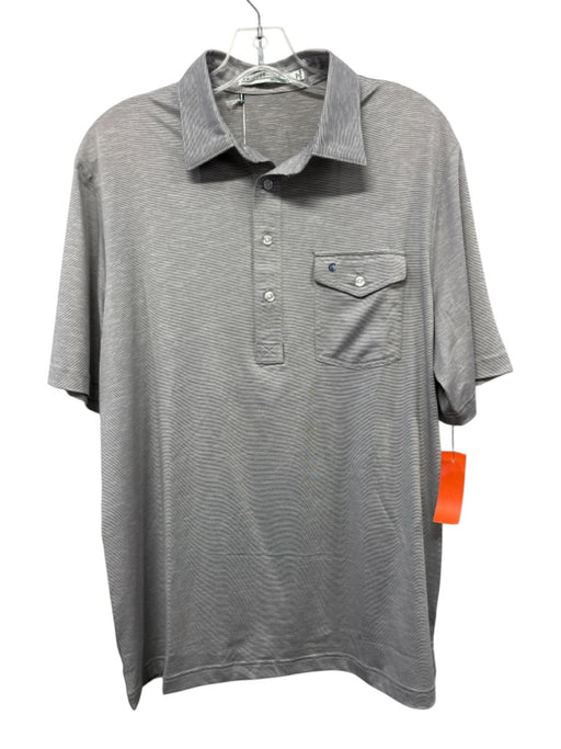 Criquet NWT Size L Gray & Black Polyester Striped Polo Men's Short Sleeve Gray & Black / L