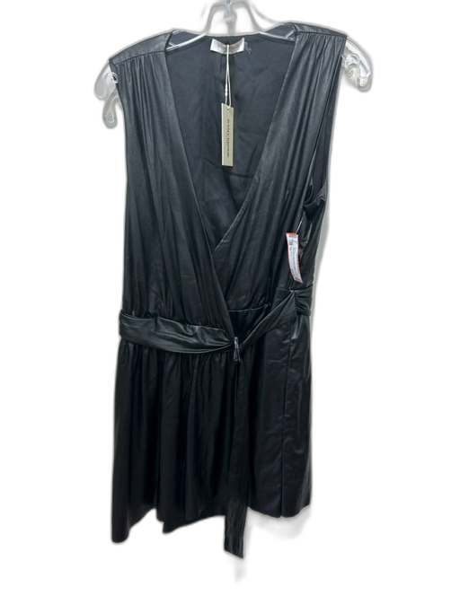 Ramy Brook Size 10 Black PU Leather Wrap Sleeveless Above Knee Dress Black / 10