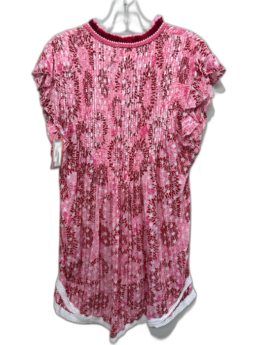 Poupette St. Barth Size L Pink, Red, White Viscose Pintuck Abstract Fringe Dress Pink, Red, White / L