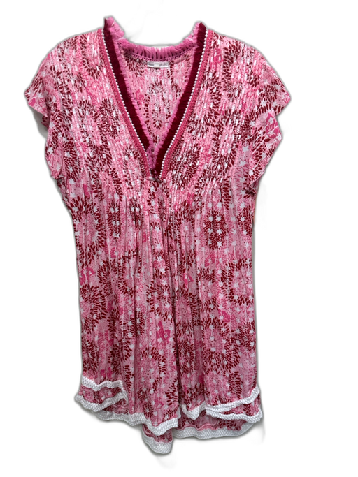 Poupette St. Barth Size L Pink, Red, White Viscose Pintuck Abstract Fringe Dress Pink, Red, White / L