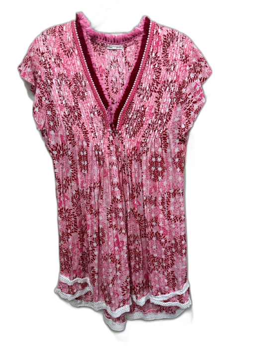 Poupette St. Barth Size L Pink, Red, White Viscose Pintuck Abstract Fringe Dress Pink, Red, White / L