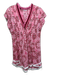 Poupette St. Barth Size L Pink, Red, White Viscose Pintuck Abstract Fringe Dress Pink, Red, White / L