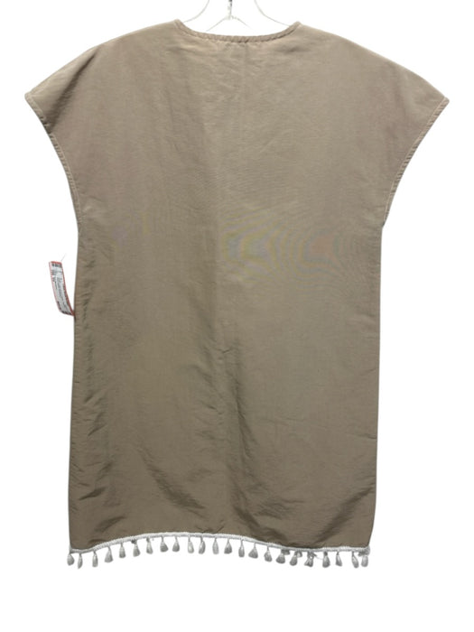 Ann Mashburn Size XS Khaki Cotton Blend V Neck Tassels Short Sleeve Dress Khaki / XS