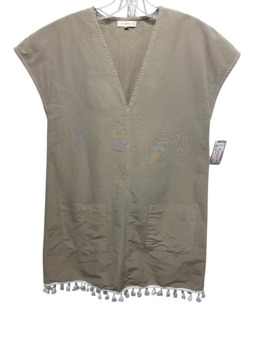 Ann Mashburn Size XS Khaki Cotton Blend V Neck Tassels Short Sleeve Dress Khaki / XS