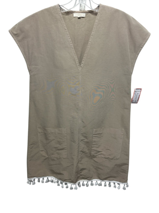 Ann Mashburn Size XS Khaki Cotton Blend V Neck Tassels Short Sleeve Dress Khaki / XS