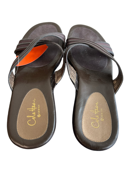 Cole Haan Shoe Size Est 9.5 Brown Canvas & Patent Leather Wedge Open Toe Shoes Brown / Est 9.5