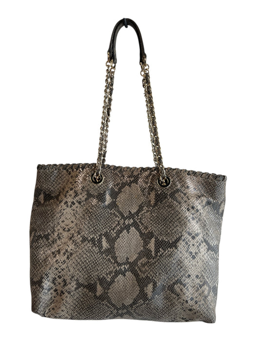 Tory Burch Grayish Brown Gold Hardware Logo Double Chain Tote Bag Grayish Brown / Large