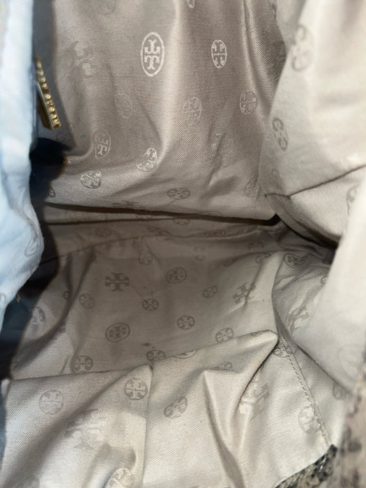 Tory Burch Grayish Brown Gold Hardware Logo Double Chain Tote Bag Grayish Brown / Large