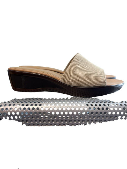 Stuart Weitzman Shoe Size 10 Tan Fabric Wedge Open Toe Slide Shoes Tan / 10