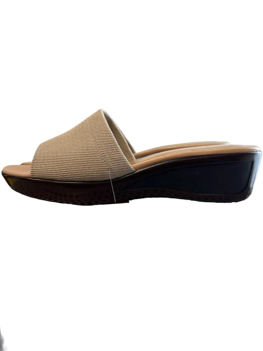 Stuart Weitzman Shoe Size 10 Tan Fabric Wedge Open Toe Slide Shoes Tan / 10