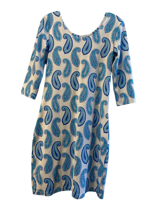 Persifor Size Small White & Blue Polyamide Wide Neck Paisley 3/4 Sleeve Dress White & Blue / Small