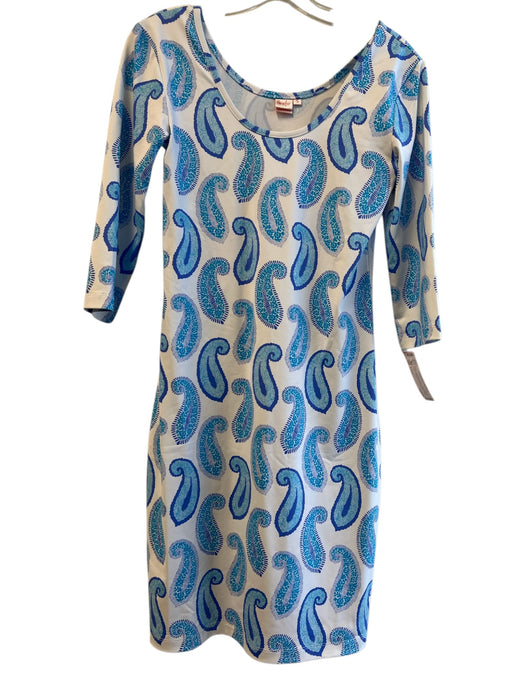 Persifor Size Small White & Blue Polyamide Wide Neck Paisley 3/4 Sleeve Dress White & Blue / Small