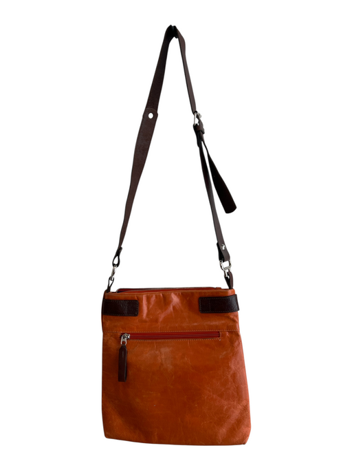 Tano Orange Leather Buckles Zip Close Crossbody Outter Pocket Bag Orange / Medium