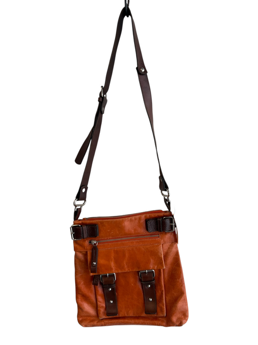Tano Orange Leather Buckles Zip Close Crossbody Outter Pocket Bag Orange / Medium