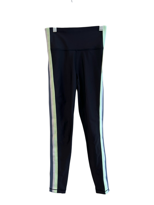 Athleta Size XXS Black Polyester Blend Striped Elastic Waist Legging Leggings Black / XXS