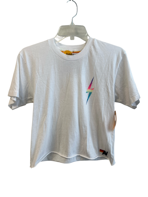 Aviator Nation Size S White Cotton & Polyester Cropped Lightning Bolt Logo Top White / S
