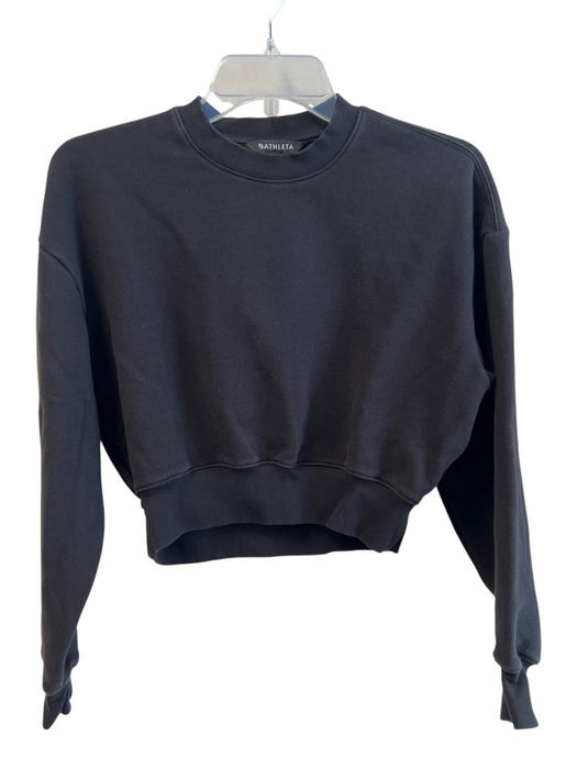 Athleta Size XXS Black Cotton Blend Cropped Sweat Set Round Neck Sweatshirt Black / XXS