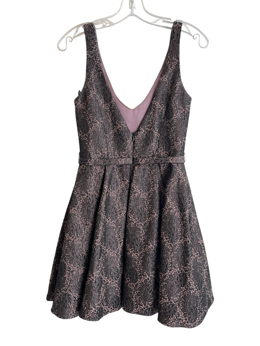 ABS Size 4 Black Cotton & Acetate V Neck Back Zip Brocade Sleeveless Dress Black / 4