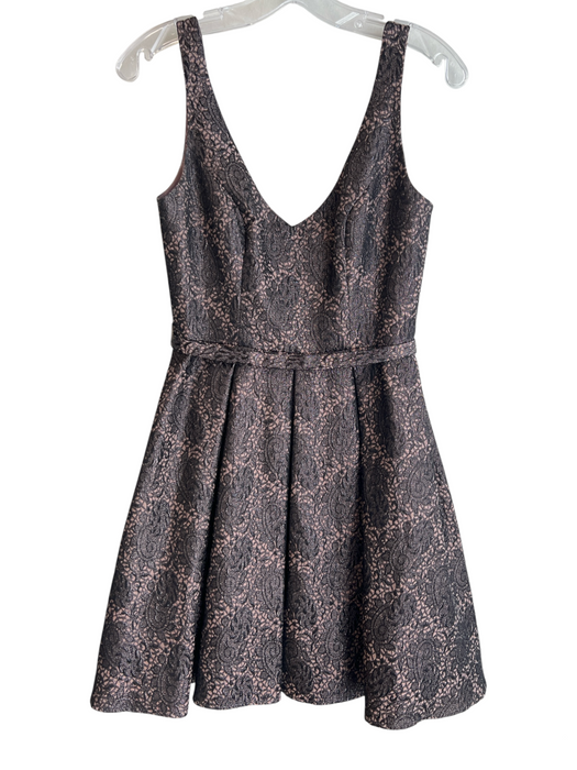 ABS Size 4 Black Cotton & Acetate V Neck Back Zip Brocade Sleeveless Dress Black / 4