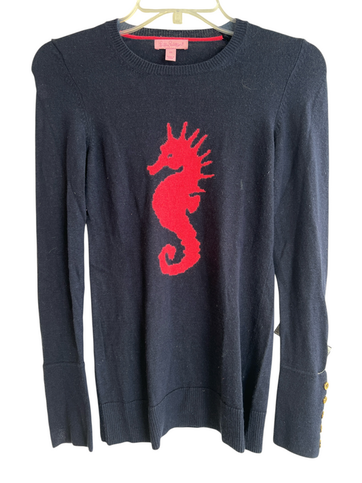 Lilly Pulitzer Size XS Navy & Pink Nylon & Viscose Knit Seahorse Sweater Navy & Pink / XS