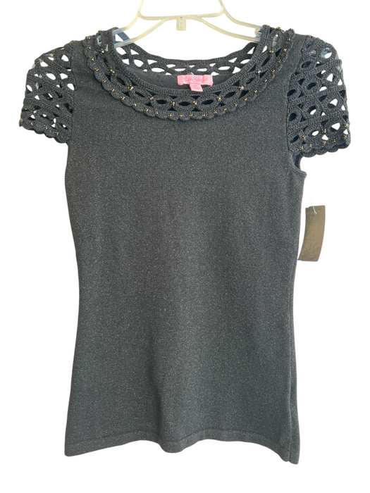 Lilly Pulitzer Size XS Black Cotton Blend Knit Shimmer Cap Sleeve Top Black / XS