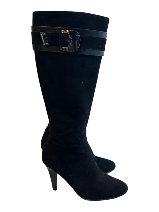 Cole Haan Shoe Size 6.5 Black Leather Knee High Suede High Heel Almond Toe Boots Black / 6.5