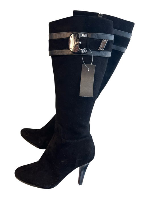 Cole Haan Shoe Size 6.5 Black Leather Knee High Suede High Heel Almond Toe Boots Black / 6.5