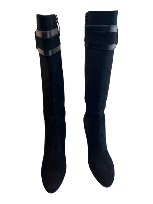 Cole Haan Shoe Size 6.5 Black Leather Knee High Suede High Heel Almond Toe Boots Black / 6.5