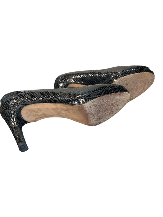 Stuart Weitzman Shoe Size 7 Black Leather Reptile Embossed Peep Toe Shoes Black / 7