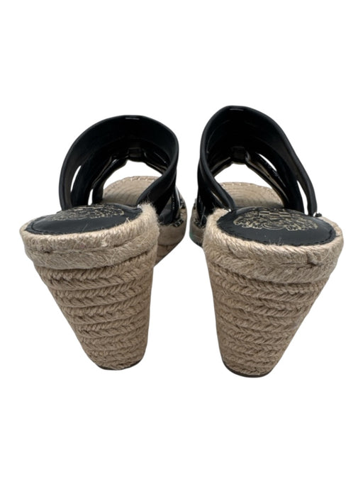 Vince Camuto Shoe Size 10 Black & Beige Leather Square Toe Espadrille Sandals Black & Beige / 10