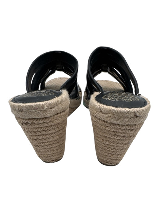 Vince Camuto Shoe Size 10 Black & Beige Leather Square Toe Espadrille Sandals Black & Beige / 10