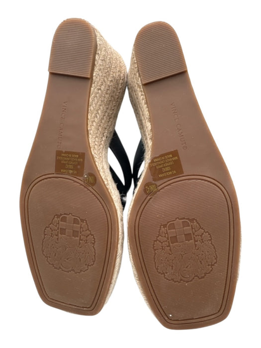 Vince Camuto Shoe Size 10 Black & Beige Leather Square Toe Espadrille Sandals Black & Beige / 10